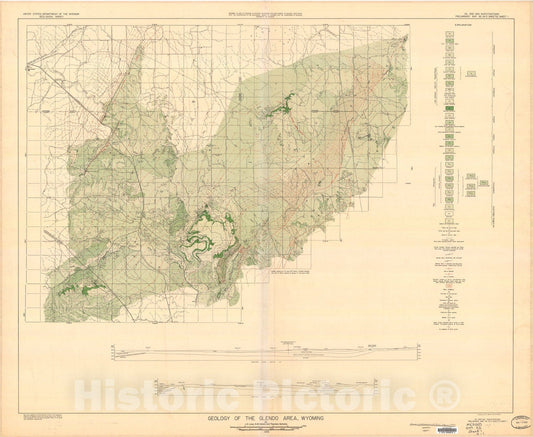 Map : Geology of the Glendo area, Wyoming, 1949 Cartography Wall Art :