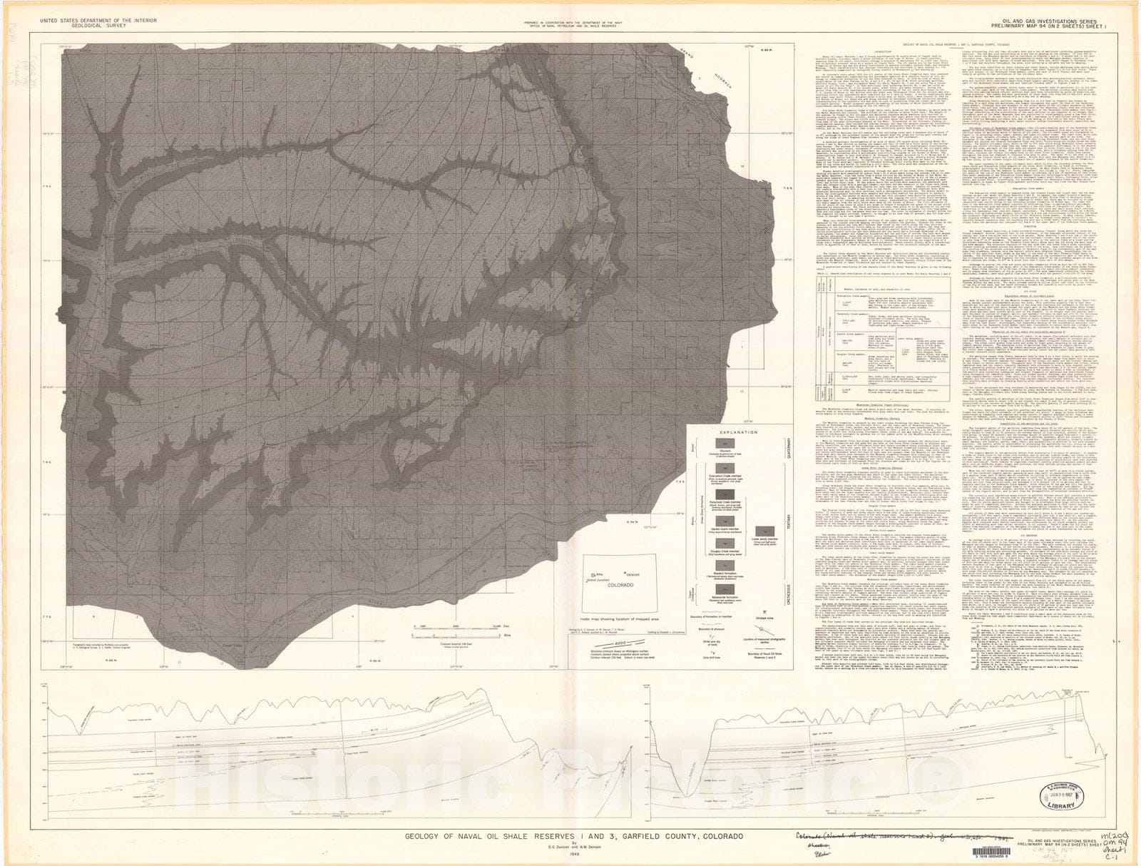 Map : Geology of Naval Oil Shale Reserves one and 3, Garfield County, Colorado, one949 Cartography Wall Art :
