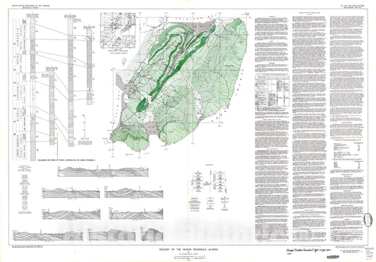 Map : Geology of the Iniskin Peninsula, Alaska, 1949 Cartography Wall Art :