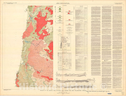 Map : Geology of the coastal area between Cape Kiwanda and Cape Foulwether, Oregon, 1949 Cartography Wall Art :