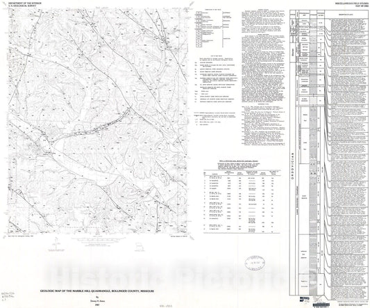 Map : Geologic map of the Marble Hill quadrangle, Bollinger County, Missouri, 1987 Cartography Wall Art :