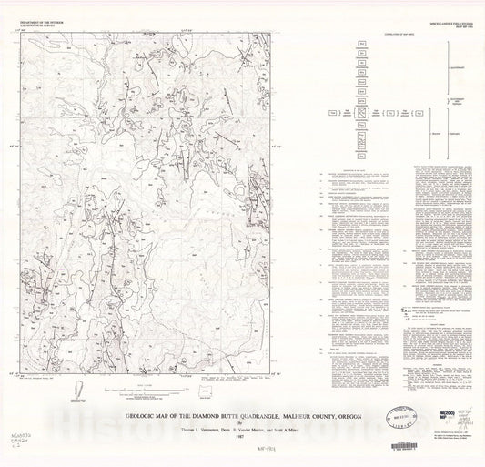 Map : Geologic map of the Diamond Butte quadrangle, Malheur County, Oregon, 1987 Cartography Wall Art :