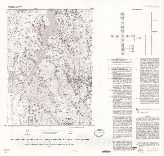 Map : Geologic map of the Rooster Comb quadrangle, Malheur County, Oregon, 1987 Cartography Wall Art :