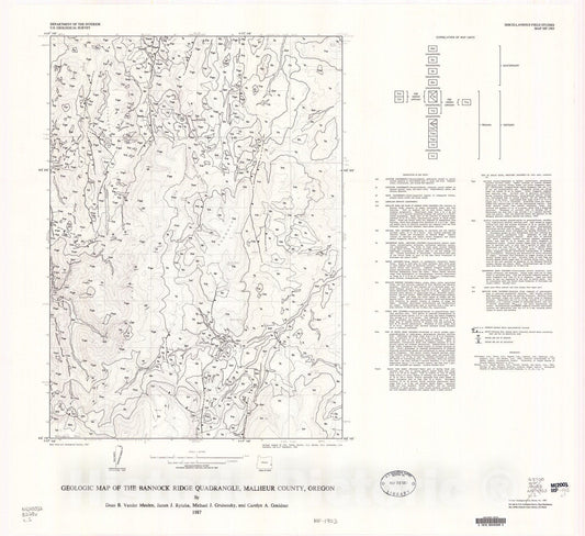 Map : Geologic map of the Bannock Ridge quadrangle, Malheur County, Oregon, 1987 Cartography Wall Art :