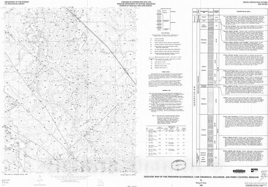 Map : Geologic map of the Friedheim quadrangle, Cape Girardeau, Bollinger, and Perry Counties, Missouri, 1987 Cartography Wall Art :