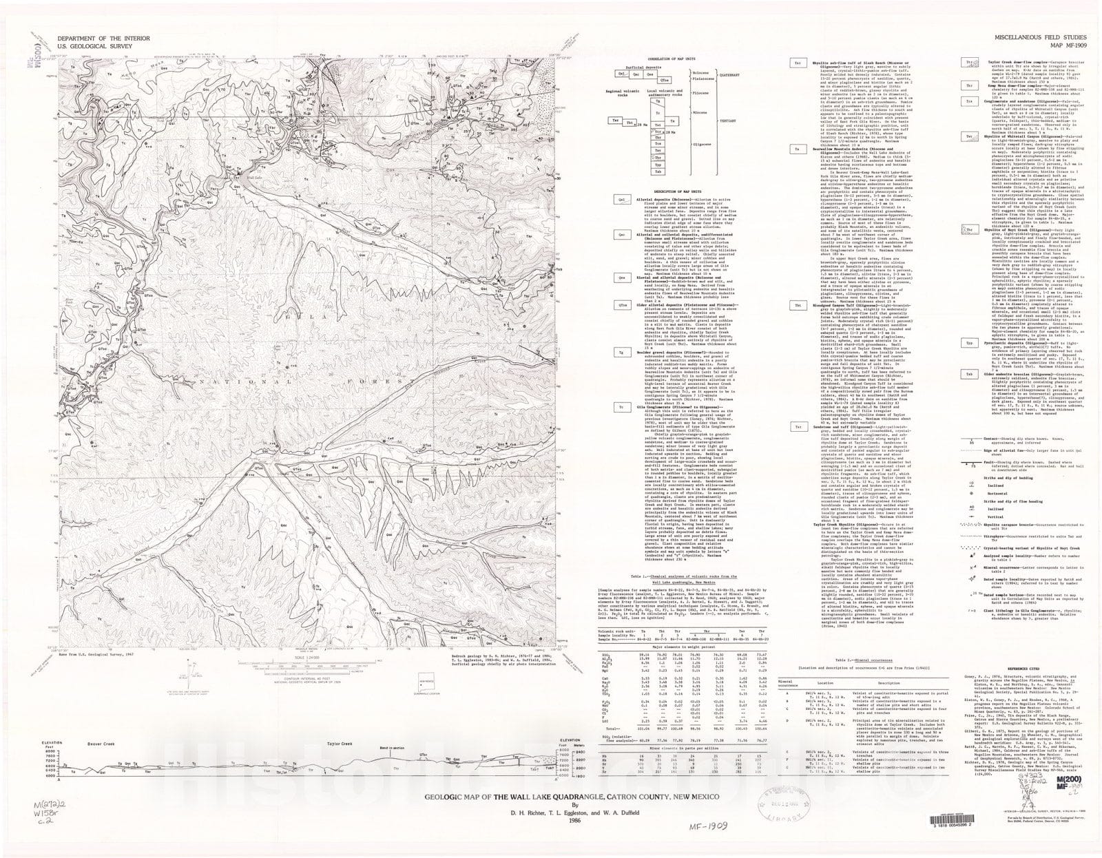 Map : Geologic map of the Wall Lake quadrangle, Catron County, New Mexico, 1986 Cartography Wall Art :