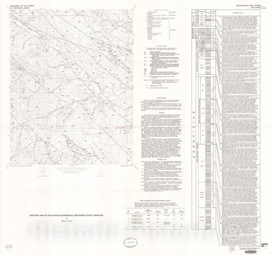 Map : Geologic map of the Scopus quadrangle, Bollinger County, Missouri, 1987 Cartography Wall Art :