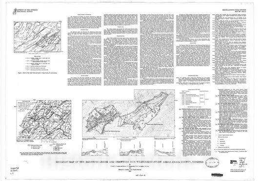 Map : Geologic map of the Barbours Creek and Shawvers Run Wilderness Study Areas, Craig County, Virginia, 1987 Cartography Wall Art :
