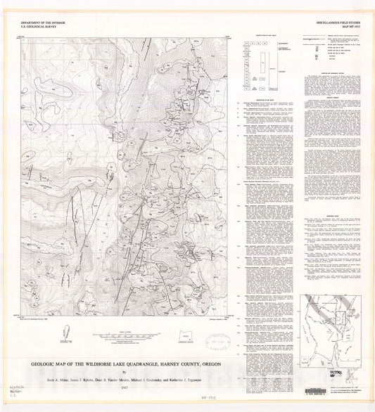 Map : Geologic map of the Wildhorse Lake quadrangle, Harney County, Oregon, 1987 Cartography Wall Art :