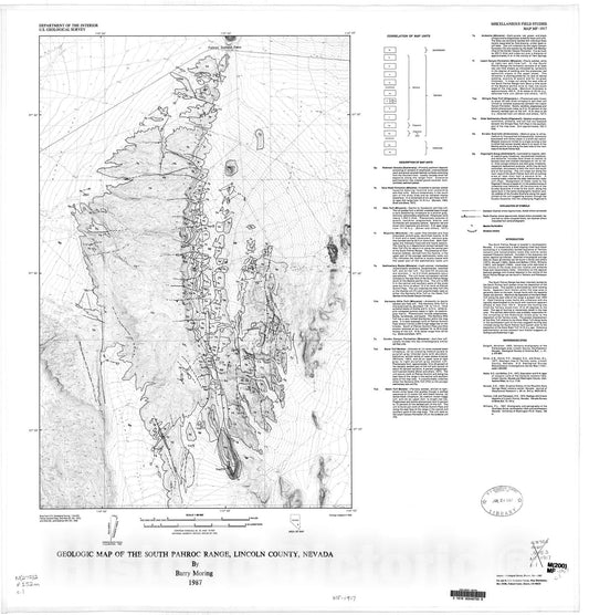 Map : Geologic map of the South Pahroc Range, Lincoln County, Nevada, 1987 Cartography Wall Art :