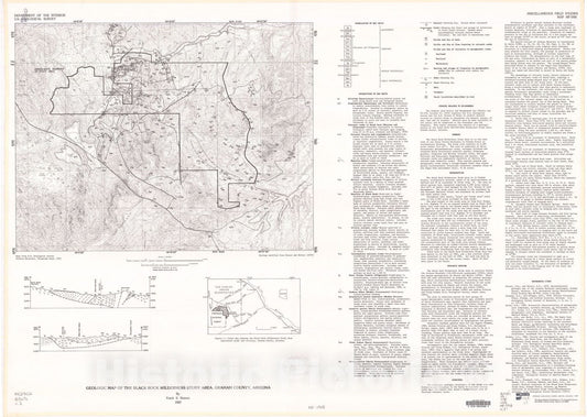 Map : Geologic map of the Black Rock Wilderness Study Area, Graham County, Arizona, 1987 Cartography Wall Art :