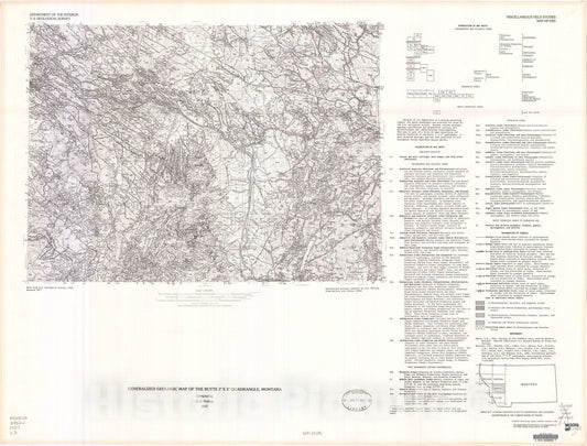 Map : Generalized geologic map of the Butte one degree x two degrees quadrangle, Montana, one987 Cartography Wall Art :