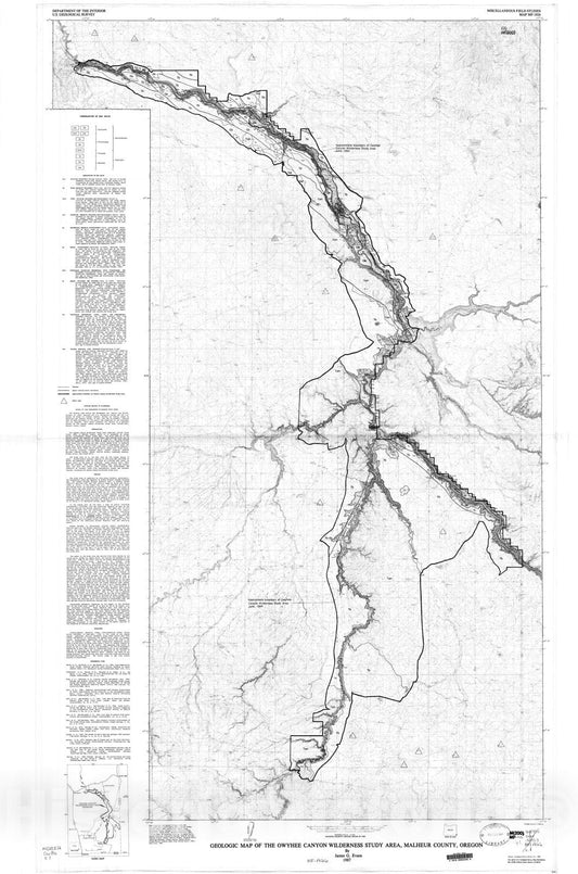 Map : Geologic map of the Owyhee Canyon Wilderness Study Area, Malheur County, Oregon, 1987 Cartography Wall Art :