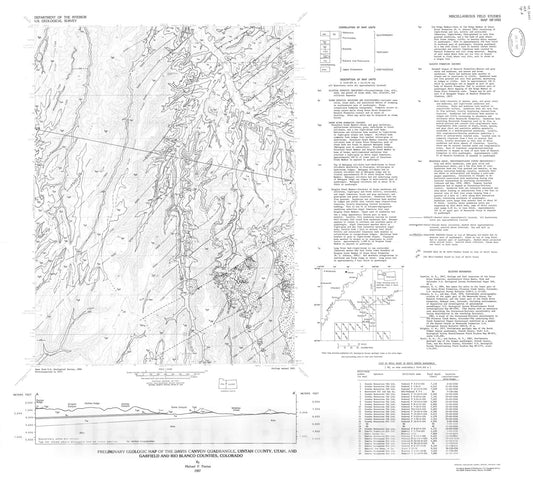 Map : Preliminary geologic map of the Davis Canyon quadrangle, Uintah County, Utah, and Garfield and Rio Blanco Counties, Colorado, 1987 Cartography Wall Art :
