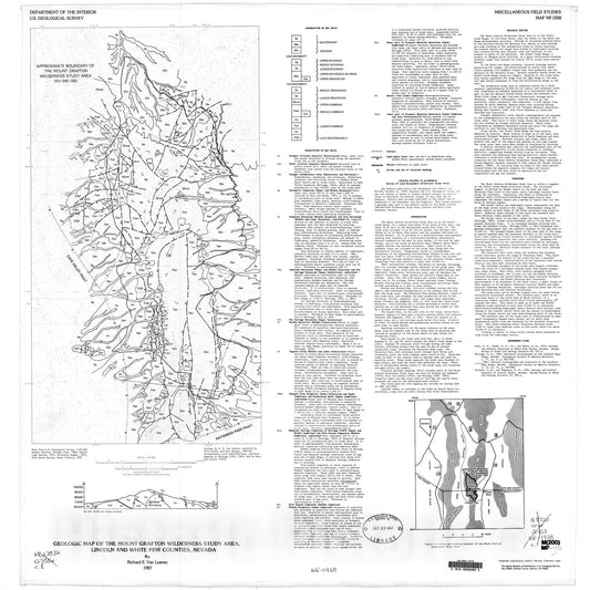 Map : Geologic map of the Mount Grafton Wilderness Study Area, Lincoln and White Pine Counties, Nevada, 1987 Cartography Wall Art :
