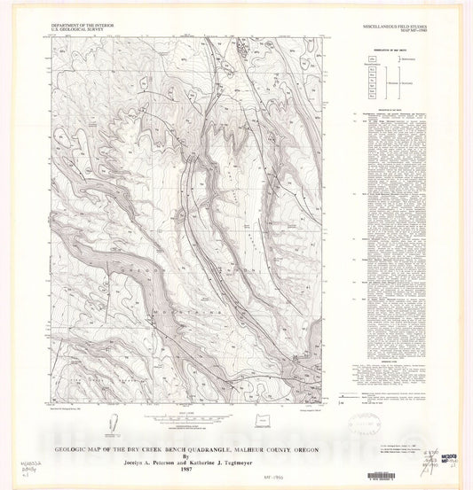 Map : Geologic map of the Dry Creek Bench quadrangle, Malheur County, Oregon, 1987 Cartography Wall Art :