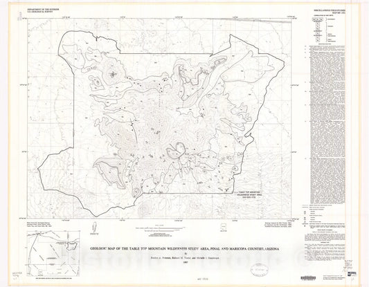 Map : Geologic map of the Table Top Mountain Wilderness Study Area, Pinal and Maricopa Counties, Arizona, 1987 Cartography Wall Art :