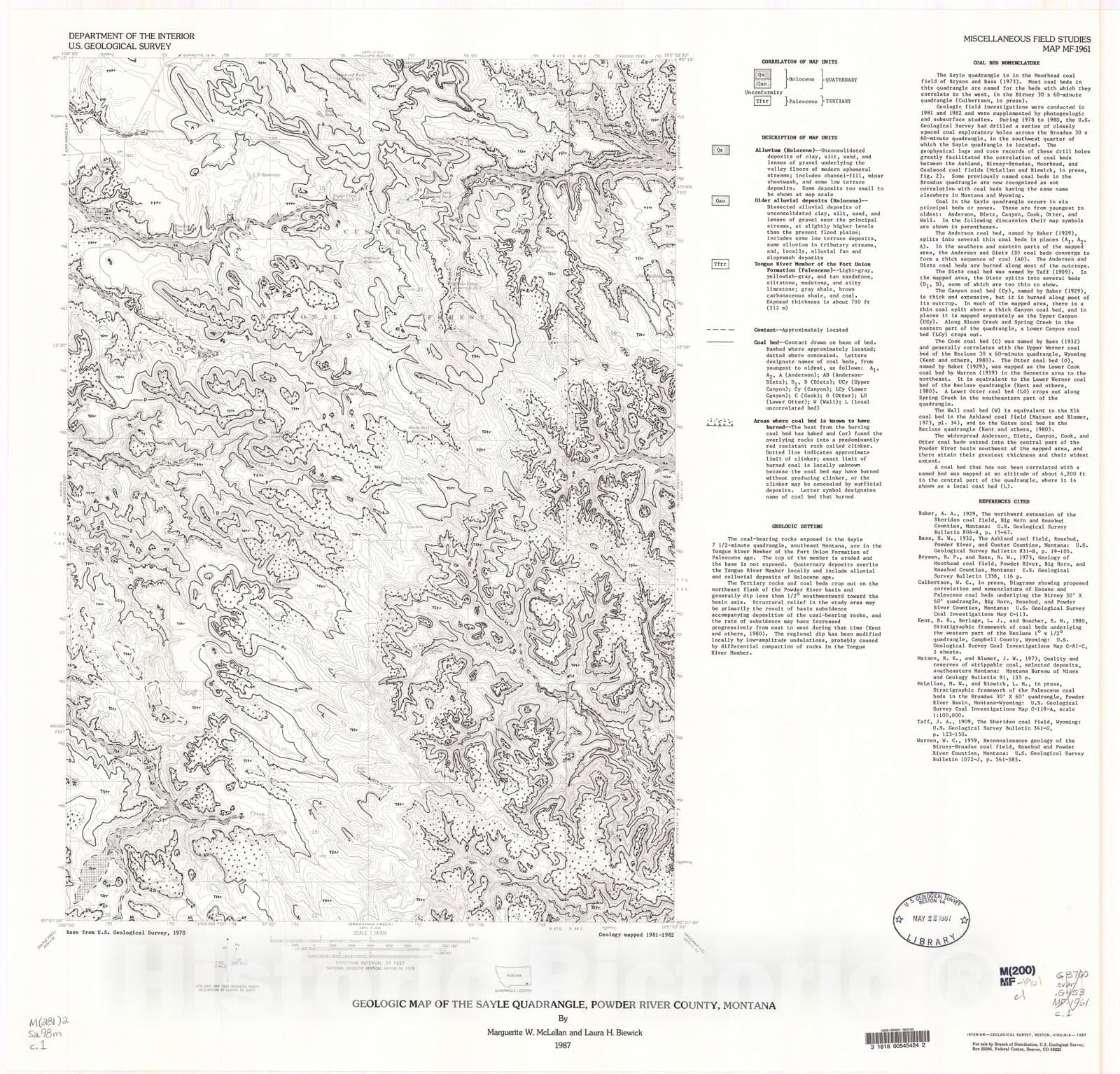 Map : Geologic map of the Sayle quadrangle, Powder River County, Montana, 1987 Cartography Wall Art :