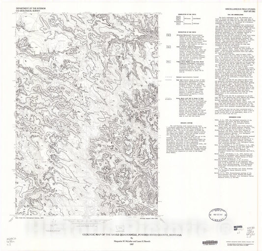 Map : Geologic map of the Sayle quadrangle, Powder River County, Montana, 1987 Cartography Wall Art :