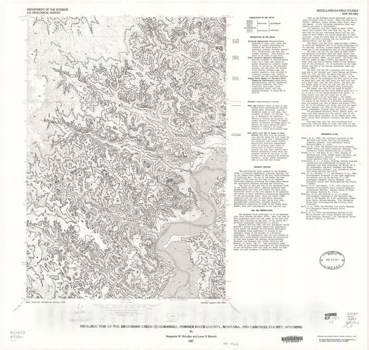Map : Geologic map of the Bradshaw Creek quadrangle, Powder River County, Montana, and Campbell County, Wyoming, 1987 Cartography Wall Art :