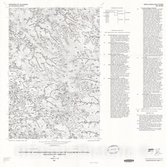 Map : Photogeologic and reconnaissance geologic map of the Beebe SW quadrangle, Custer County, Montana, 1987 Cartography Wall Art :