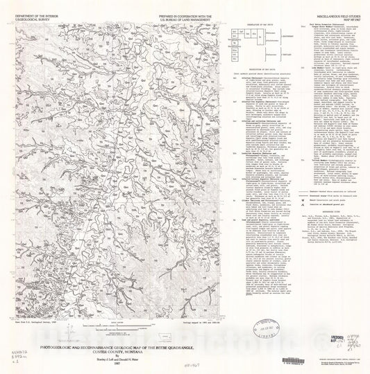 Map : Photogeologic and reconnaissance geologic map of the Beebe quadrangle, Custer County, Montana, 1987 Cartography Wall Art :