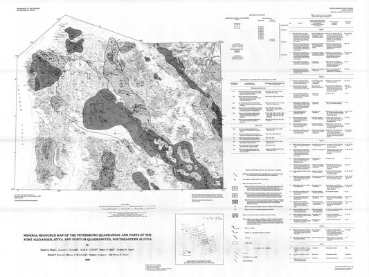 Map : Mineral-resource map of the Petersburg quadrangle and parts of the Port Alexander, Sitka, and Sumdum quadrangles, southeastern Alaska, 1989 Cartography Wall Art :