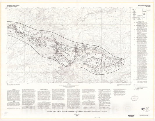 Map : Geologic map of part of the Dickie Springs and Pacific Springs quadrangles, Fremont County, Wyoming, 1987 Cartography Wall Art :