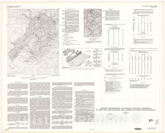 Map : Geology, geochemistry, and mineral resource assessment of the Long Cave Roadless Area, Abbeville County, South Carolina, 1987 Cartography Wall Art :