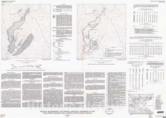 Map : Geology, geochemistry, and mineral resource assessment of the Long Creek Roadless Area, Oconee County, South Carolina, 1987 Cartography Wall Art :