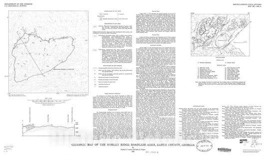 Map : Geologic map of the Worley Ridge Roadless Area, Rabun County, Georgia, 1987 Cartography Wall Art :