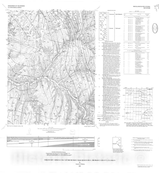 Map : Preliminary geologic map of the No Name Ridge quadrangle, Rio Blanco County, Colorado, 1987 Cartography Wall Art :