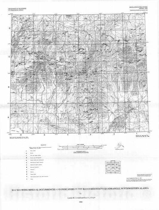 Map : Map showing mineral occurrences and indicators in the Baird Mountains quadrangle, northwestern Alaska, 1988 Cartography Wall Art :