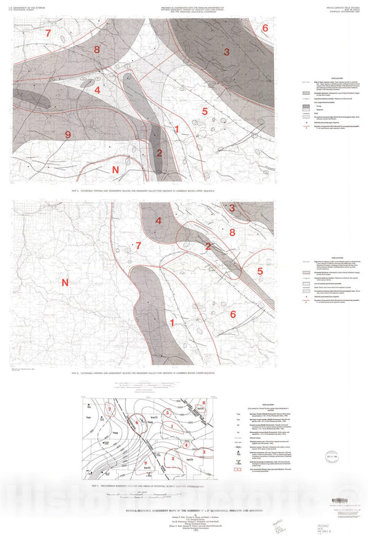 Map : Mineral resource assessment maps of the Harrison one degree x two degrees quadrangle, Missouri and Arkansas, one993 Cartography Wall Art :