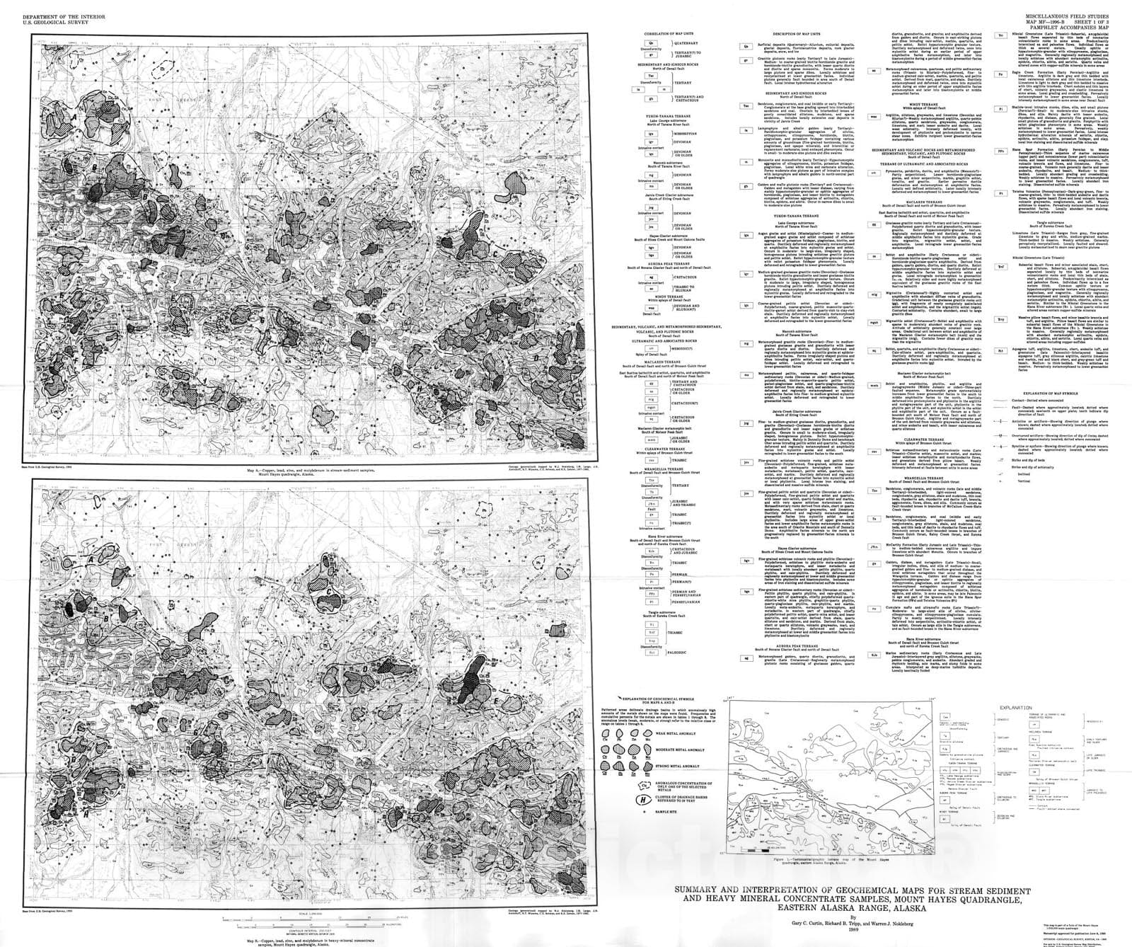 Map : Summary and interpretation of geochemical maps for stream sediment and heavy mineral concentrate samples, Mount Hayes quadrangle,, 1989 Cartography Wall Art :