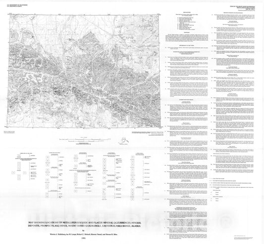 Map : Map showing locations of metalliferous lode and placer mineral occurrences, mineral deposits, prospects, and mines, Mount Hayes qu, 1991 Cartography Wall Art :