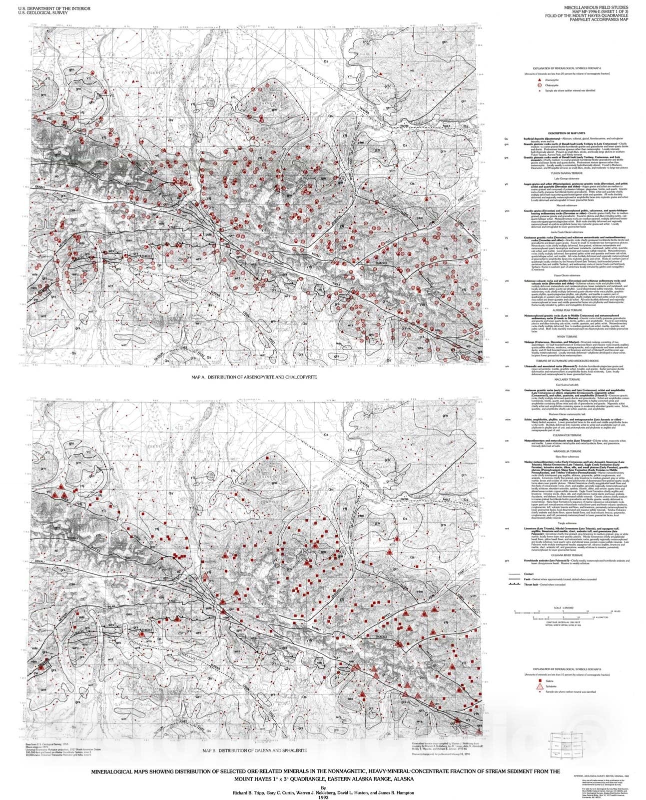 Map : Mineralogical maps showing distribution of selected ore-related minerals in the nonmagnetic, heavy-mineral-concentrate fraction of, 1993 Cartography Wall Art :