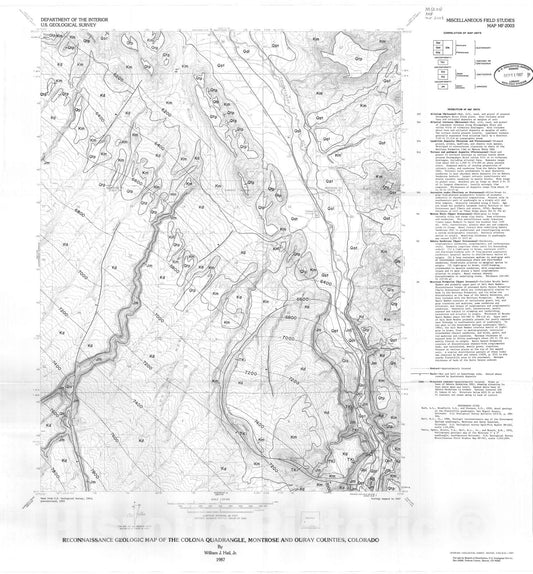 Map : Geologic map of the Colona quadrangle, Montrose and Ouray Counties, Colorado, 1987 Cartography Wall Art :