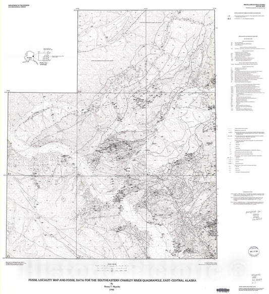 Map : Fossil locality map and fossil data for the southeastern Charley River quadrangle, east-central Alaska, 1990 Cartography Wall Art :