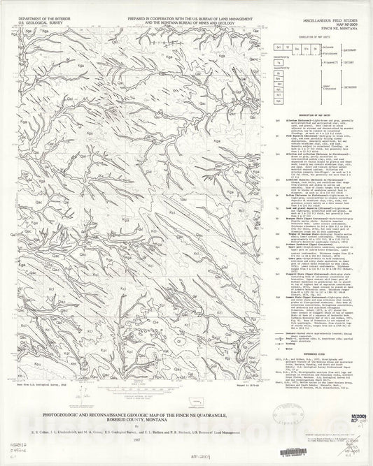 Map : Photogeologic and reconnaissance geologic map of the Finch NE quadrangle, Rosebud County, Montana, 1987 Cartography Wall Art :