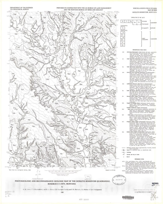 Map : Photogeologic and reconnaissance geologic map of the Donleys Reservoir quadrangle, Rosebud County, Montana, 1987 Cartography Wall Art :