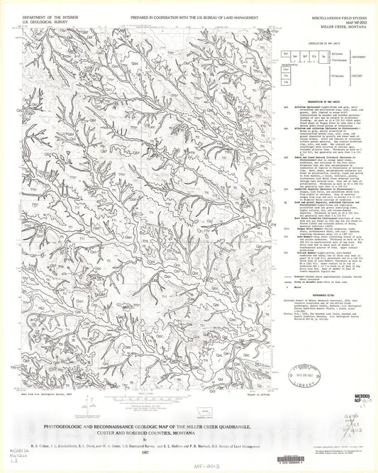 Map : Photogeologic and reconnaissance geologic map of the Miller Creek quadrangle, Custer and Rosebud Counties, Montana, 1987 Cartography Wall Art :