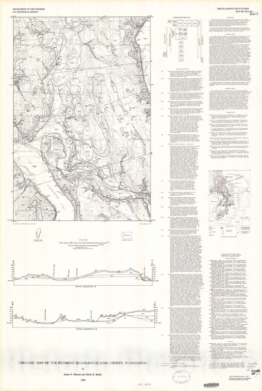 Map : Geologic map of the Redmond quadrangle, King County, Washington, 1988 Cartography Wall Art :