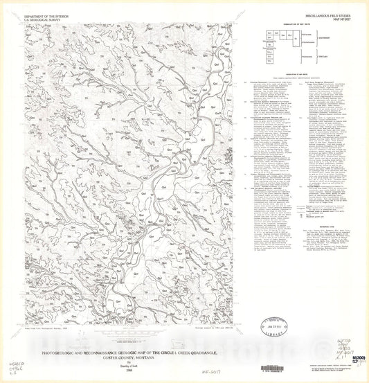 Map : Photogeologic and reconnaissance geologic map of the Circle L Creek quadrangle, Custer County, Montana, 1988 Cartography Wall Art :