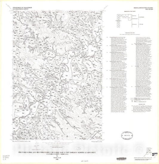 Map : Photogeologic and reconnaissance geologic map of the Garland School quadrangle, Custer County, Montana, 1988 Cartography Wall Art :