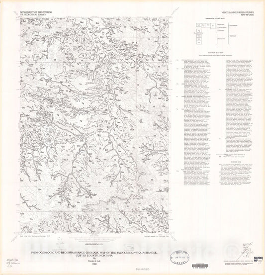 Map : Photogeologic and reconnaissance geologic map of the Jack Creek NW quadrangle, Custer County, Montana, 1988 Cartography Wall Art :