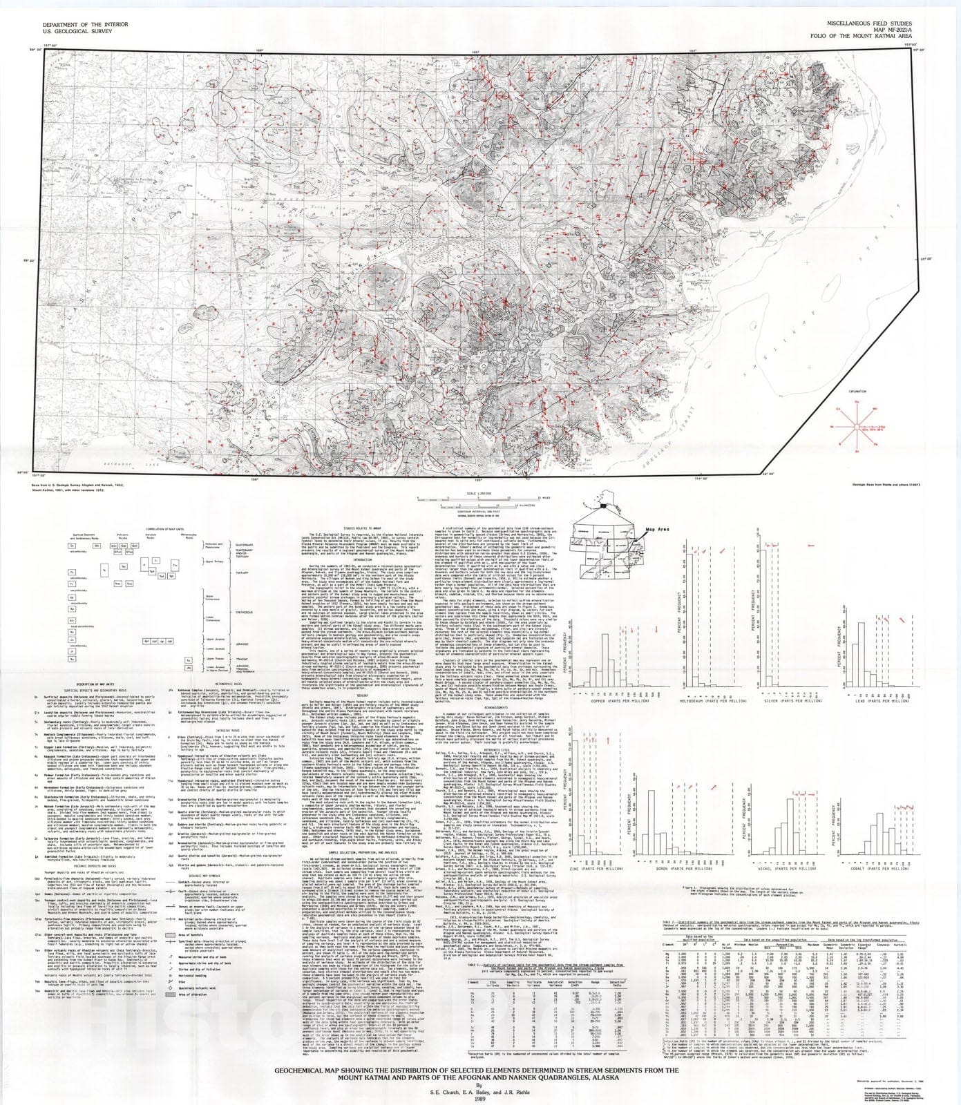 Map : Geochemical map showing the distribution of selected elements determined in stream sediments from the Mount Katma, 1989 Cartography Wall Art :