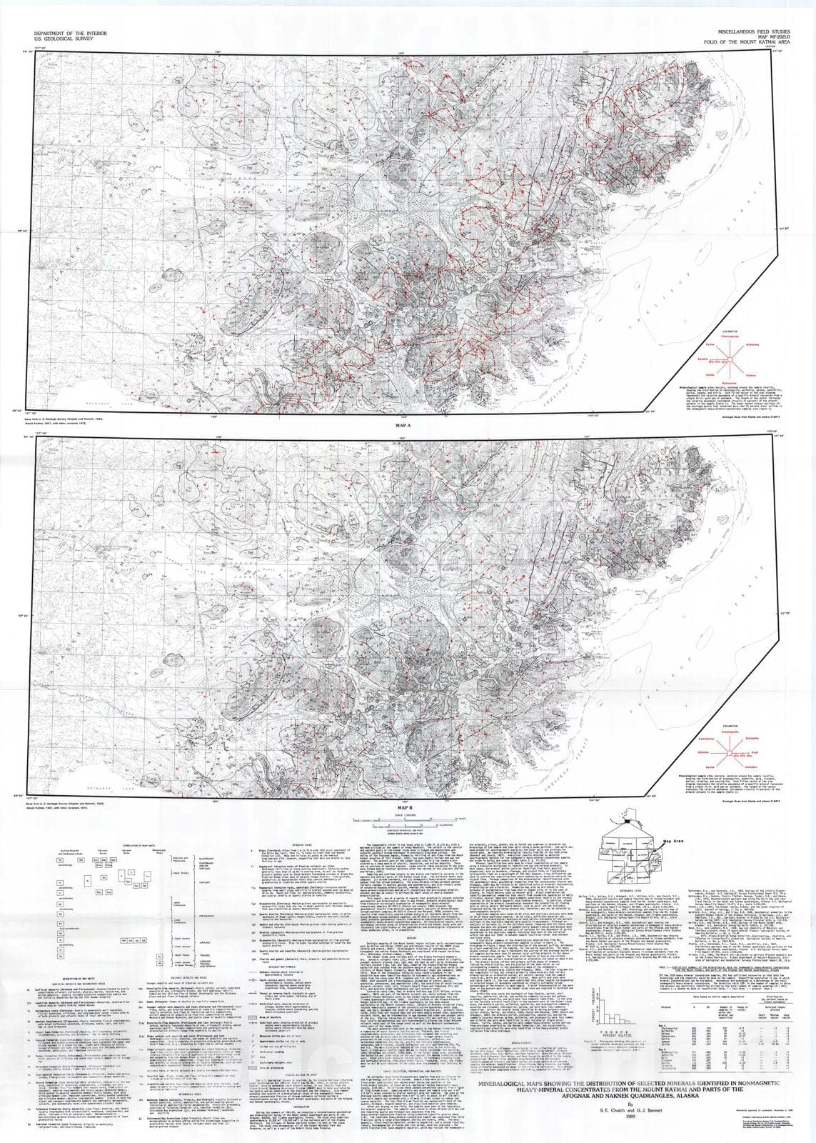 Map : Mineralogical maps showing the distribution of selected minerals identified in nonmagnetic heavy-mineral concentrates from the Mou, 1989 Cartography Wall Art :