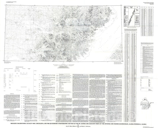 Map : Mesozoic macrofossil locality map, checklists, and pre-Quaternary stratigraphic section of the Mt. Katmai and adjacent parts of th, 1995 Cartography Wall Art :