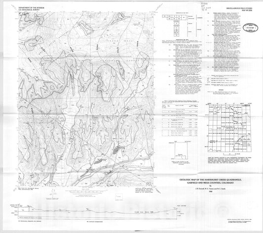 Map : Geologic map of the Hawxhurst Creek quadrangle, Garfield and Mesa Counties, Colorado, 1988 Cartography Wall Art :